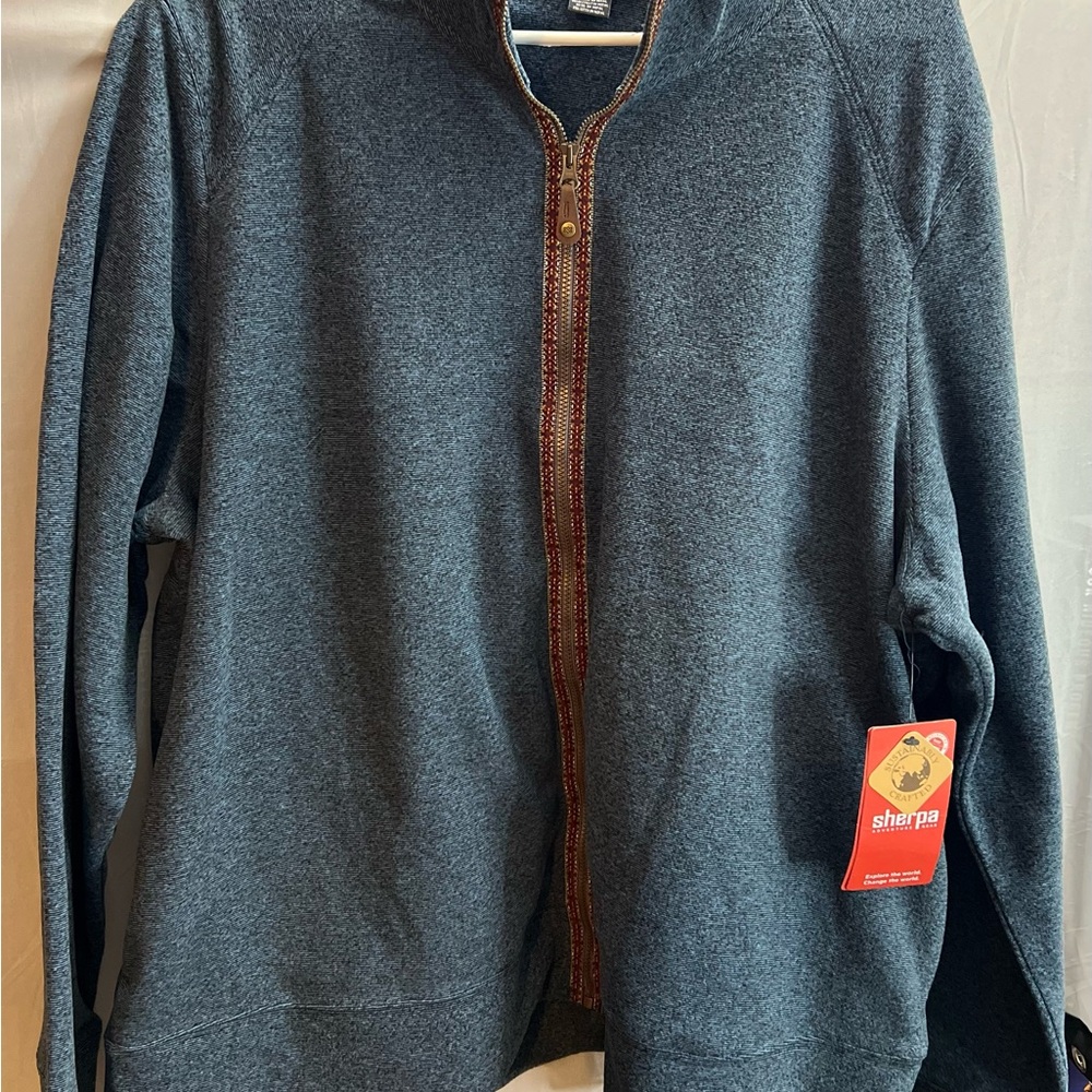 Blue Heathered Zip Up Sweater with Stand-Up Collar (NWT)